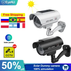 Outdoor Solar Powered Fake Security Camera with LED Light for Home and Business Surveillance