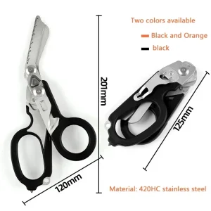 Compact Folding Scissor Combo with Bottle Opener, Metal Cutter, Safety Hammer, and Seatbelt Cutter for Extreme Adventures