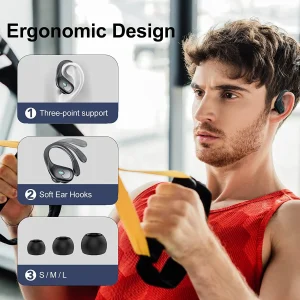 Comfortable IPX7 Waterproof Wireless Earphones with Flexible Soft Ear Hooks and HD Mic