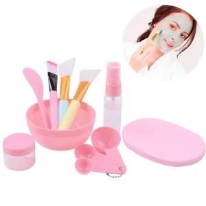 Pink 11-Pcs Facial Mask Bowl Set with Mask Brush, Bottles, and Beauty Tools for At-Home Skin Care Kit