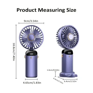 Portable Neck Hanging Fan with LED Screen, 5 Speed Wind Adjustment, and Dual Battery Life for Hiking and Travel