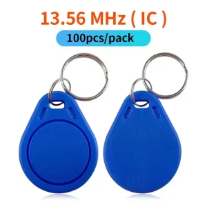 100-Pack Blue RFID 13.56MHz IC Keyfob Token for Access Control and ID Management Systems Compatible with MIFARE Classic 1K Card