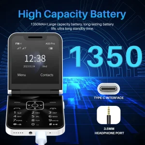 Classic Flip Phone with Dual SIM Card Slots 2.4 Inch High Definition Display 1350mAh Long Lasting Battery FM Radio Recording Speed Dial Function