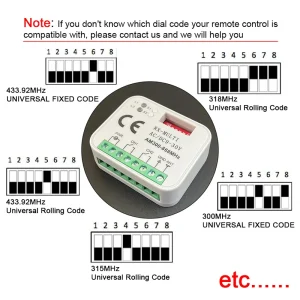 RX-MULTI Garage Door Opener Receiver Controller AC/DC 9V-30V 2CH MultiFrequency 300MHz-868MHz Remote Control