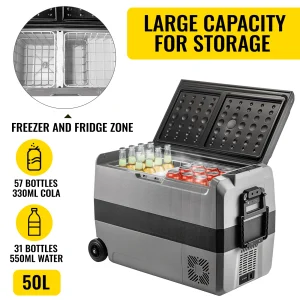 Dual Use 50L Portable Car Freezer Refrigerator with 12/24V DC and 100-240 AC Power, Humanization Design, and 30-Day Free Returns