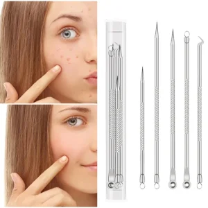 Professional Stainless Steel Acne Needle Set for Blackhead and Whitehead Removal with 4-5 Pcs Surgical Grade Double Head Pimple Extractor Tools for Skin Care and Beauty Treatment