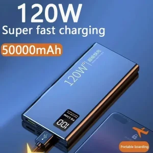 Fast Charging 120W Power Bank with 50000mAh Capacity for iPhone, Samsung, and Huawei Battery Charging