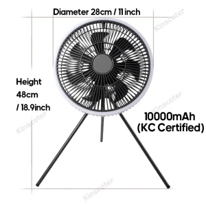 11-Inch Large LED Lighted Ceiling Fan with 10000mAh Battery, Multi-Speed Adjustable Air Circulator for Camping, Outdoor and Home