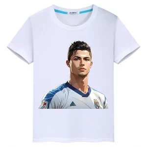 Cristiano Ronaldo Signature Kids Clothing – Summer White Short Sleeve Tee Top for Active Boys and Girls Fashion