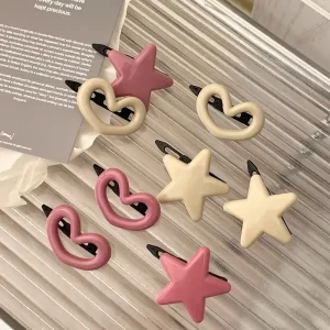 Versatile Pink Cream Star and Heart Hair Clips for Women and Girls – Fashionable Hair Accessories with Secure Snap-on Design