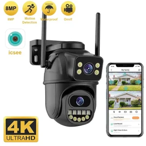 4K 8MP Dual Lens WiFi PTZ Security Camera with AI Human Detection, 4X Digital Zoom, Two-Way Audio, and ONVIF Protocol