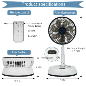 Portable Silent Air Cooler Fan with Folding Stand for Home and Outdoor Cooling