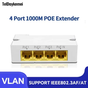 IEEE802.3af/at Compliant 4 Port Gigabit PoE Network Switch Extender Repeater for IP Cameras and NVR Systems