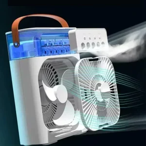 Compact Electric Fan with 7 Colorful LED Night Light and Water Mist Function for Personal Air Cooler and Humidifier