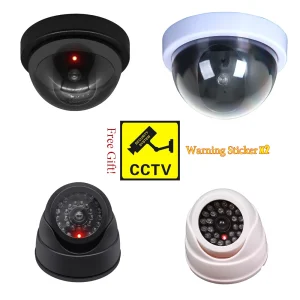 Indoor Outdoor Black Dummy Security Camera with Flashing LED Light AA Battery Powered Realistic Surveillance System