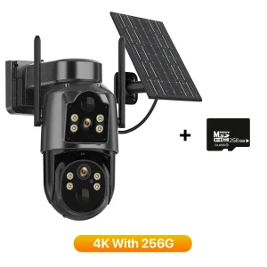 Wireless 4K UHD Solar Powered Outdoor Security Camera with Dual Lens, 2K Resolution, Starlight Night Vision and 100% Wire-Free Operation