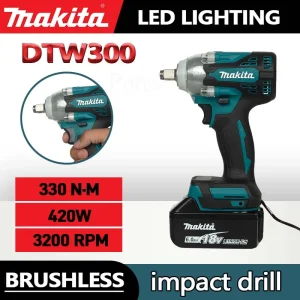 Makita Cordless Impact Wrench with 300 Ft-Lbs of Torque and Brushless Motor for Increased Efficiency