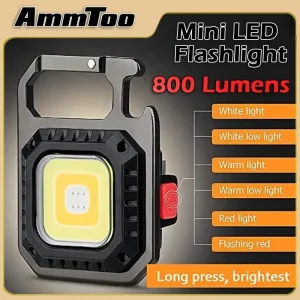 800 Lumen Mini LED Flashlight with Magnetic COB Light for Outdoor Camping Pocket Work Light