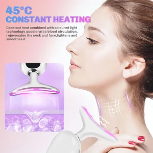 Vibration LED Photon Therapy Neck Face Lifting Device for Skin Tightening, Wrinkle Removal, and Anti-Aging Skin Care with Negative Ion Technology