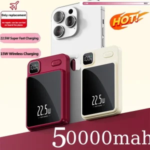 22.5W Fast Charging Wireless Magnetic Power Bank 50000mAh for iPhone Samsung Huawei with Type C Input and Output