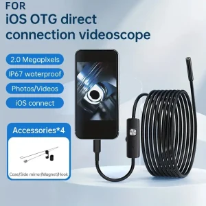 IP67 Waterproof Endoscope Camera for iPhone with 8 Adjustable LEDs, 640×480 to 1920×1080 Resolution, Perfect for Car Engine, Vent Pipe, and Underwater Pipe Inspection