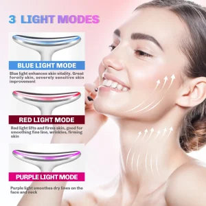 Professional Neck and Face Lifting Beauty Device with LED Photon Therapy, Vibration and Sonic Massager for Skin Tightening and Wrinkle Removal