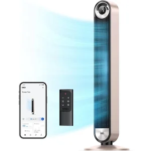 Wi-Fi Enabled 42 Inch Height Adjustable Tower Fan for Large Rooms with 1236 CFM Air Volume and Hyperfast 26 ft/s Wind Speed