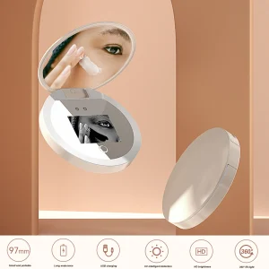 High Definition UV Camera Mirror with 2X Magnification and LED Light for Sunscreen Testing and Travel Makeup