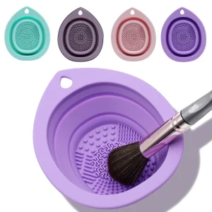 Portable Silicone Makeup Brush Cleaning Kit with Folding Bowl and Soft Mat for Eyeshadow Brushes and Powder Puffs