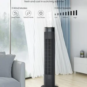 Tower Fan for Bedroom with 7.5H Timer, 3 Speeds 3 Modes Portable Standing Bladeless Fan for Indoor Cooling