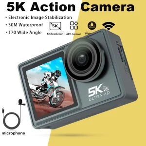 2024 Ultimate 5K 60FPS Wi-Fi Action Camera with 30m Waterproof Housing and Dual 2 Inch Screens for Wide Angle 170° Shooting