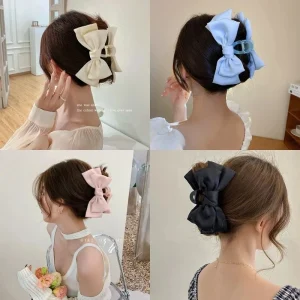 Korean Version Butterfly Satin Hair Clip Fashion Hairpin for Women and Girls with Solid Color Ribbon