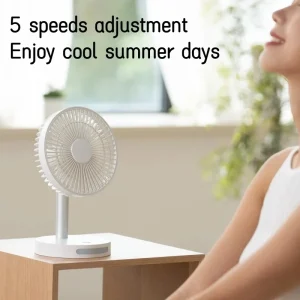 2024 USB Rechargeable Portable Desktop Table Fan with 5 Speeds and 3600mAh Battery for Long Lasting Air Cooling