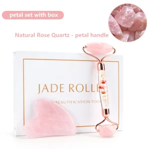 Natural Rose Quartz Jade Roller Gua Sha Set for Face Lifting, Anti-Aging, and Facial Massage with Authentic Jade Stone