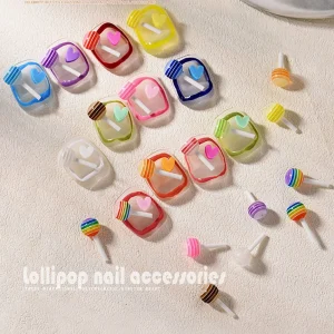 Wholesale Bulk 20pcs/Bag Kawaii 3D Colorful Resin Lollipop Nail Art Decorations for Mini Nail Jewelry Designs Bulk Accessories