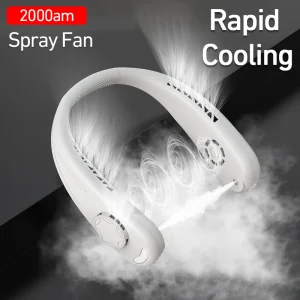 Rechargeable Portable Mini Neck Hanging Fan with 4 Speed Settings and Dual Turbine Motor for Personal Air Cooling