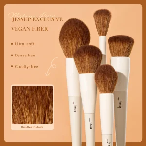 Vegan Foundation Blush Bronzer Makeup Brush Set, 5Pcs Cruelty-Free Face Brushes with Powder Tapered Highlighter Brushes, Light Grey T493