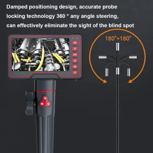 Ultra-Long 1m Flexible Cable 5.5mm Lens 210° Two-Way Articulating Borescope Camera with 5-inch IPS Screen for In-Depth Car Inspection and Industrial Applications