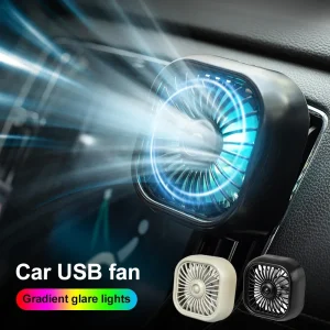 Car Air Vent Mount USB Cooling Fan with Color Changing LED Light and 3 Speed Settings for Rear Seat Heat Dissipation