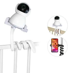 Universal Webcam Holder with Strong Flexible Arm for Baby Monitor, Crib, or Cradle, Angle Adjustable without Tools or Wall Damage