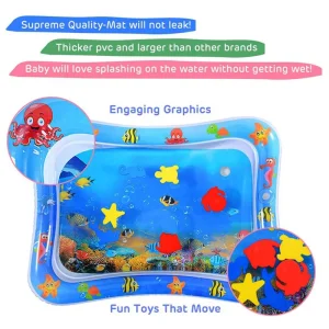 Inflatable Water Play Mat for Kids Tummy Time Activities with Foam Fish Sensory Stimulation and Motor Skill Development