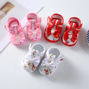 Floral Lace Up Newborn Baby Shoes for Princess Little Girls First Walkers