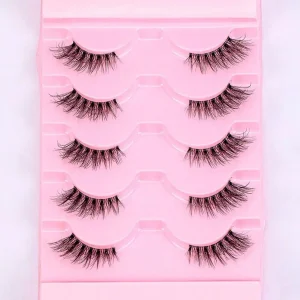 High-Quality 5 Pair Half Eye Lashes with 3D Curl and Cat Eye Effect, Made from Soft Synthetic Fibers with Invisible Stem for Long Lasting Wear