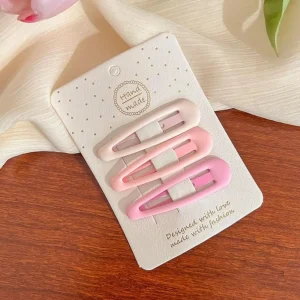 Mini Hairpins for Women and Girls, Fashionable 3 Piece Metal Hair Clips in Pink Color with Unique Geometry Design