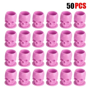 Professional Tattoo Accessories: 50PCS Disposable Ink Cup Containers with Skull Caps for Permanent Makeup and Tattoo Pigment Holding and Storage