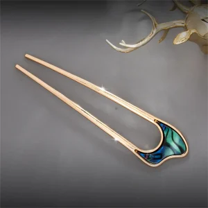 High-End Fashion Hairwear – U-Shaped Metal Hair Stick with Intricate Shell Design