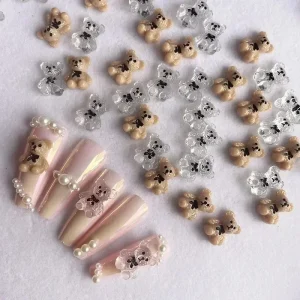 10 Pieces Mini Bear Shaped Nail Art Charms Rhinestone Accessories for DIY Nail Art Designs and Manicure Decorations