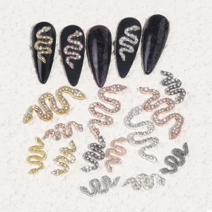 10 Piece Set Luxury 3D Gothic Zodiac Snake Rhinestone Metal Nail Art Jewelry for Nail Decoration and Beauty Accessories