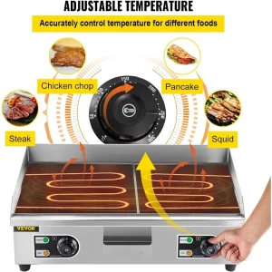 Industrial-Style 30 Inch Electric Griddle with Splash Guard and Multiple Vents for Safe and Efficient Commercial or Home Use