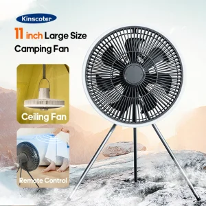 10000mAh Portable Rechargeable Camping Ceiling Fan with LED Lighting and Remote Control for Outdoor and Indoor Use